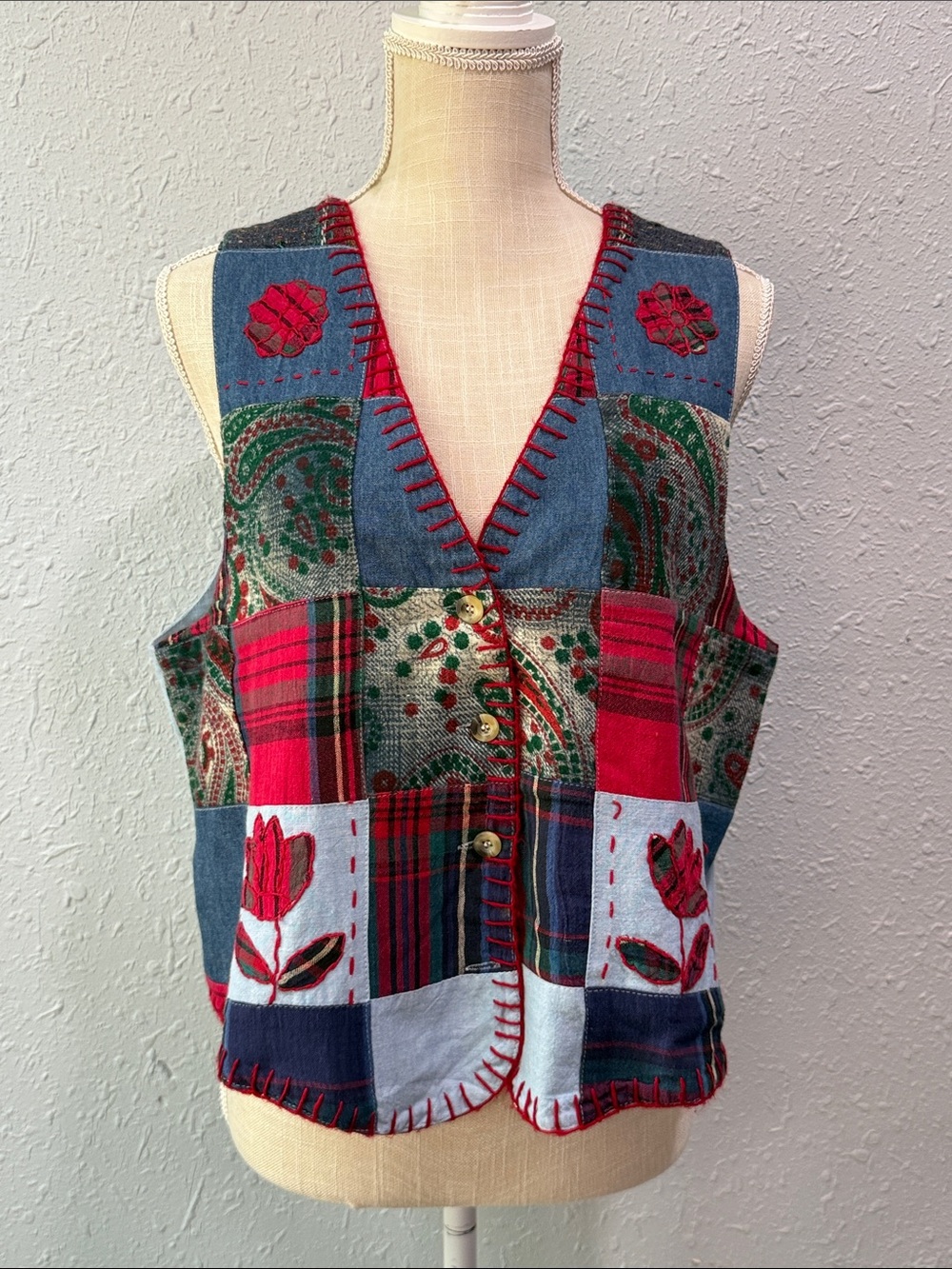 Victoria Jones Cottagecore Patchwork Embroidered‎ Vest Size PL